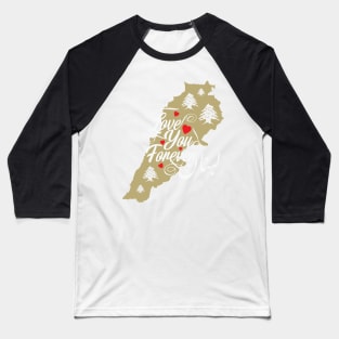 I Love Lebanon Map Arabic Calligraphy with Hearts and Flag Cedar Tree Icons - wht Baseball T-Shirt